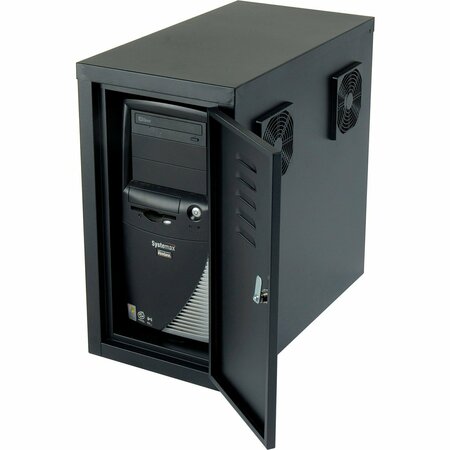 GLOBAL INDUSTRIAL Orbit CPU Computer Enclosure Cabinet Front/Rear Doors 2 Exhaust Fans, Black 249309BK